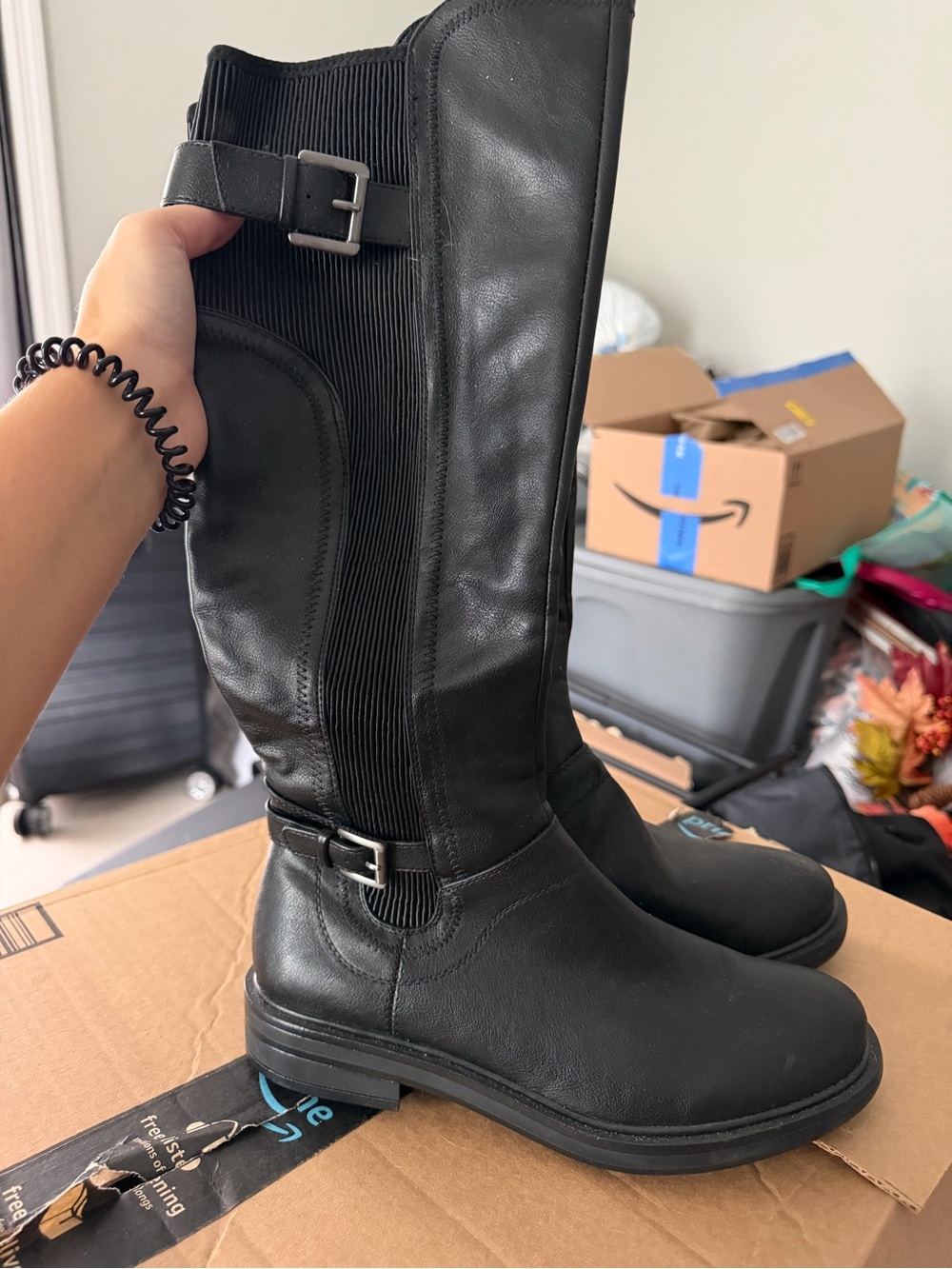 Black Over-the-Knee Buckle Riding Boots for Women